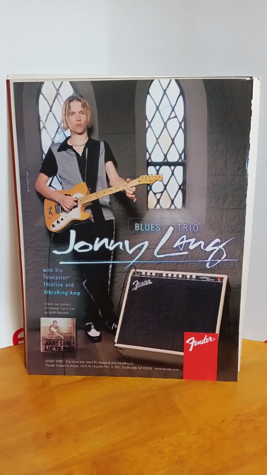 JOHNNY LANG FENDER GUITAR VIBRO KING AMP GUITAR  PRINT AD 11 X 8.5 001197
