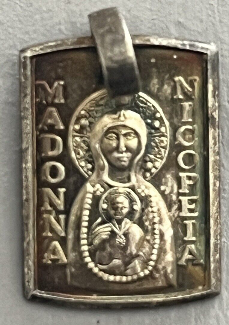 Antique Silver Medal Pendant Madonna Of San Luca Nicopeia Italian Religious
