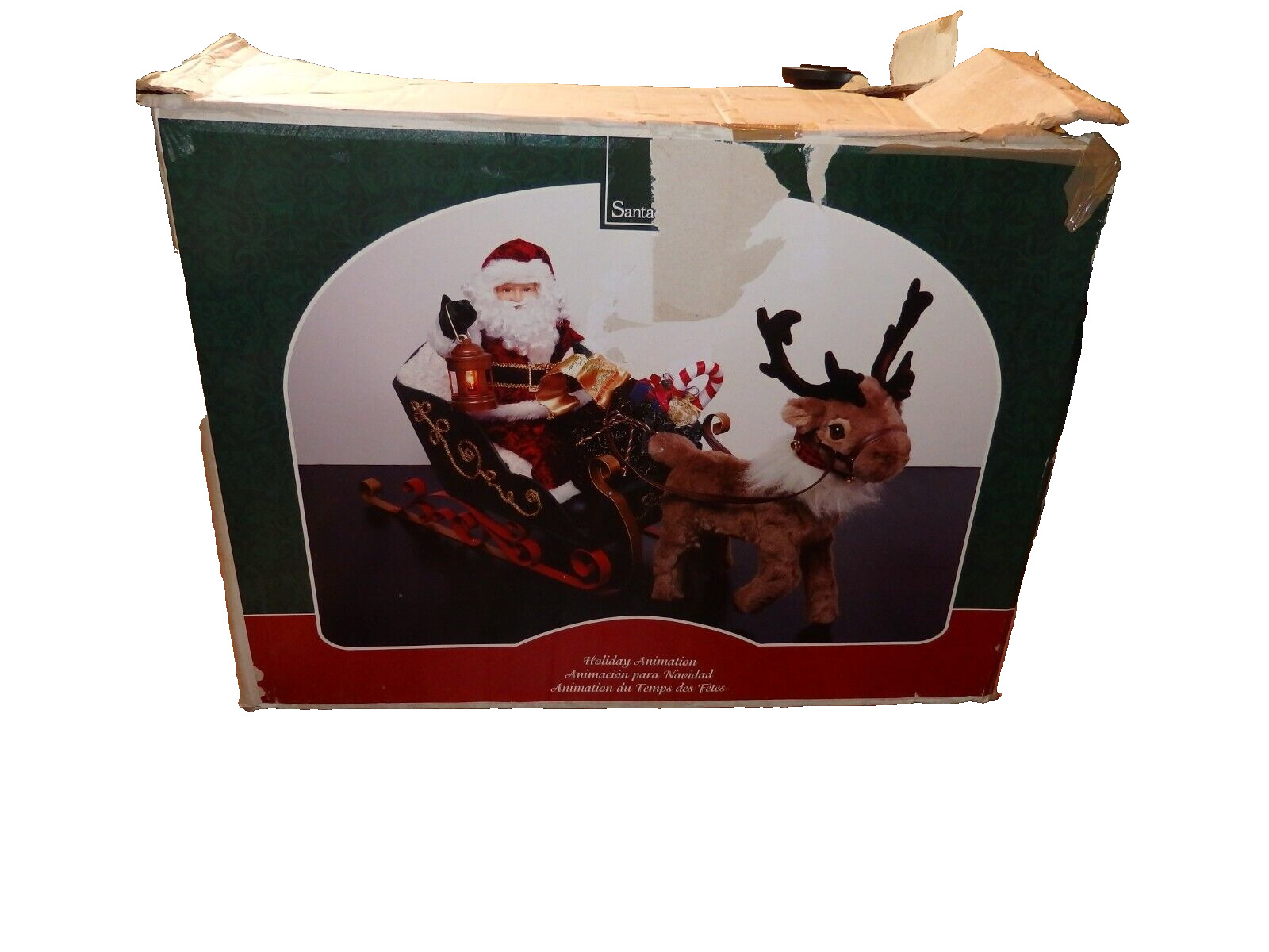 Santa’s Best 2002-ANIMATED Lighted Santa in Sleigh & Reindeer Christmas-PREOWNED