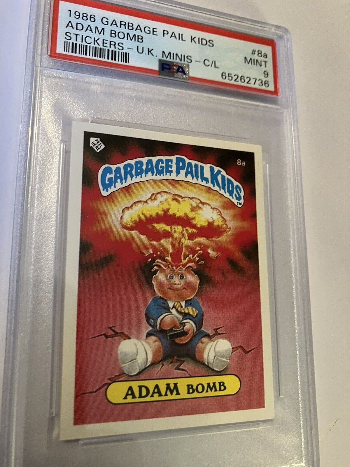 Adam Bomb 1986 GPK Series 1 Mint U.K. Mini #8A PSA 9 Checklist Back Collectable