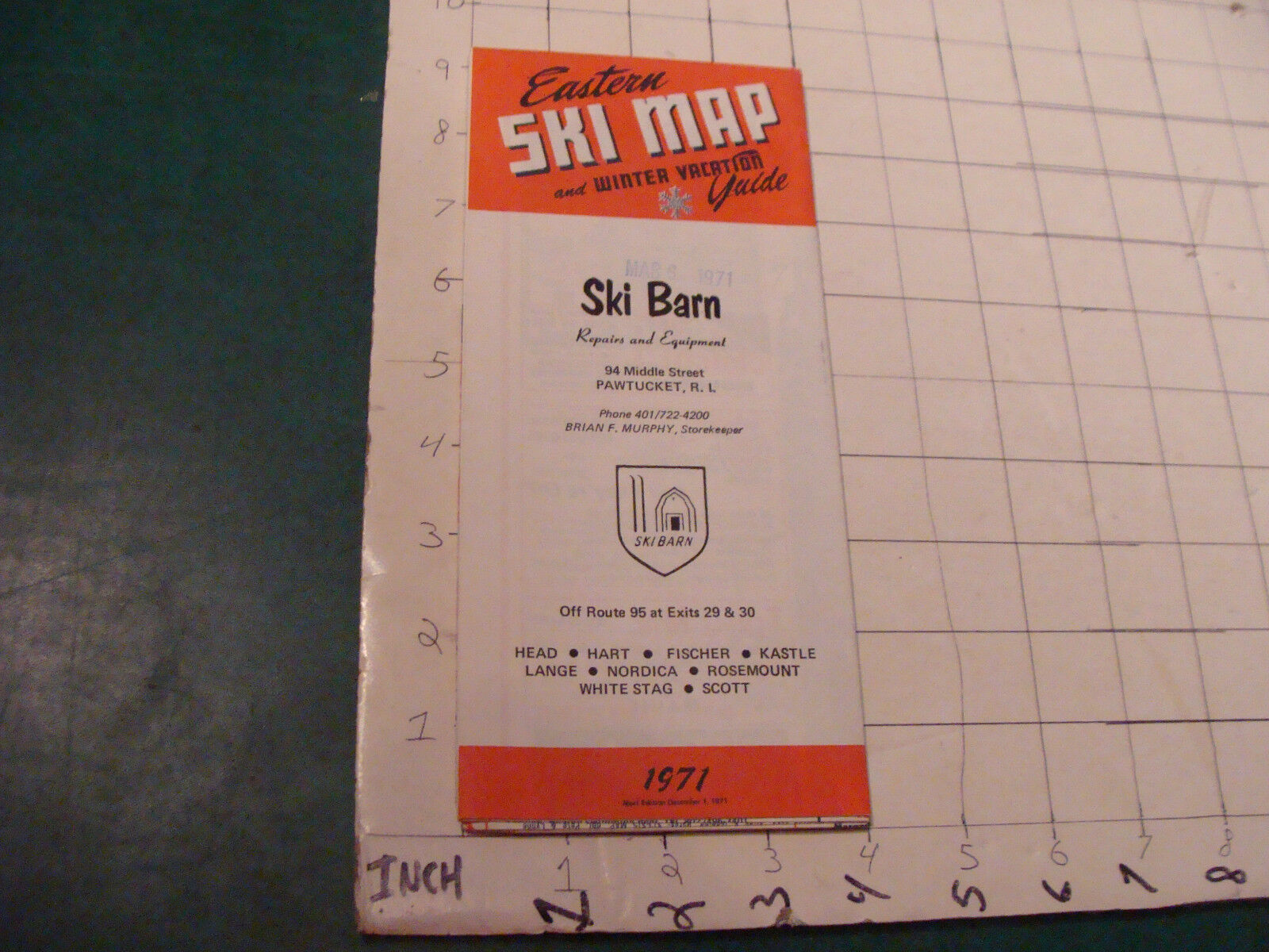 Vintage HIGH GRADE SKI Brochure: 1971 EASTERN SKI MAP --UNOPENED-- 