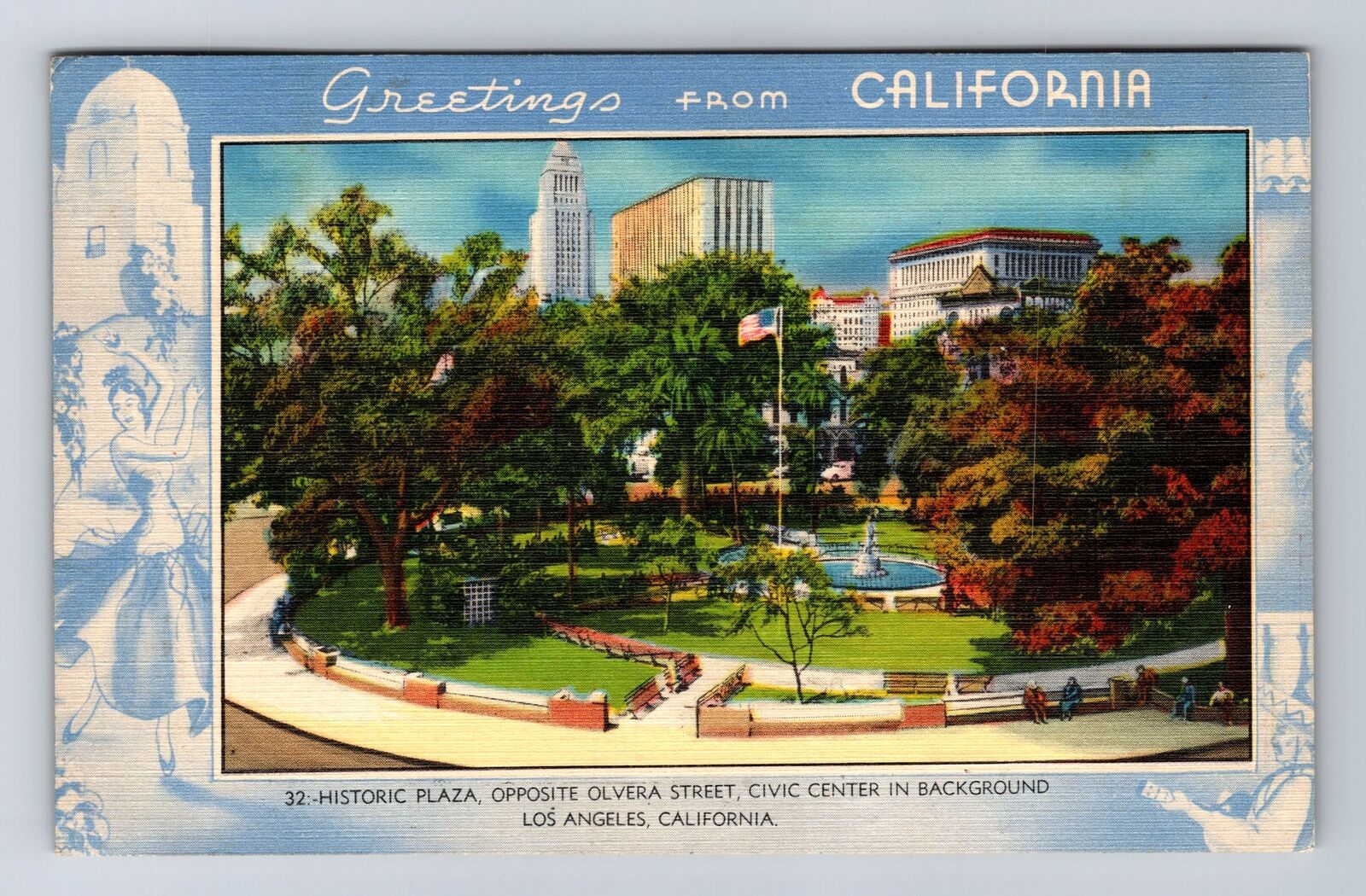 Los Angeles CA-California, Historic Plaza, Olvera Street Vintage c1940 Postcard