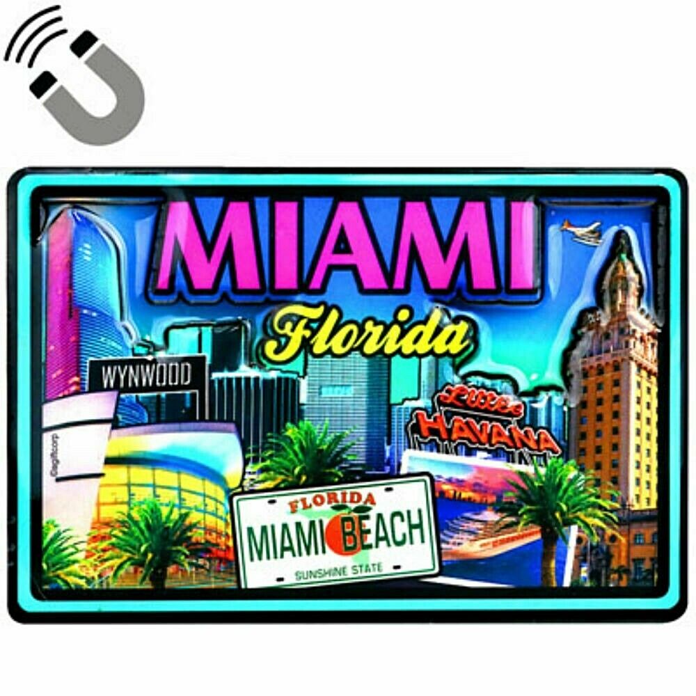 Miami Florida Scene Dual Layer MDF Magnet 2.25