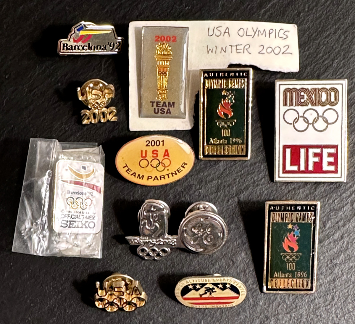 11 VINTAGE US & MEXICO OLYMPIC PINS: '92, '96, '01, '02, '08 + HIGH ALTITUDE
