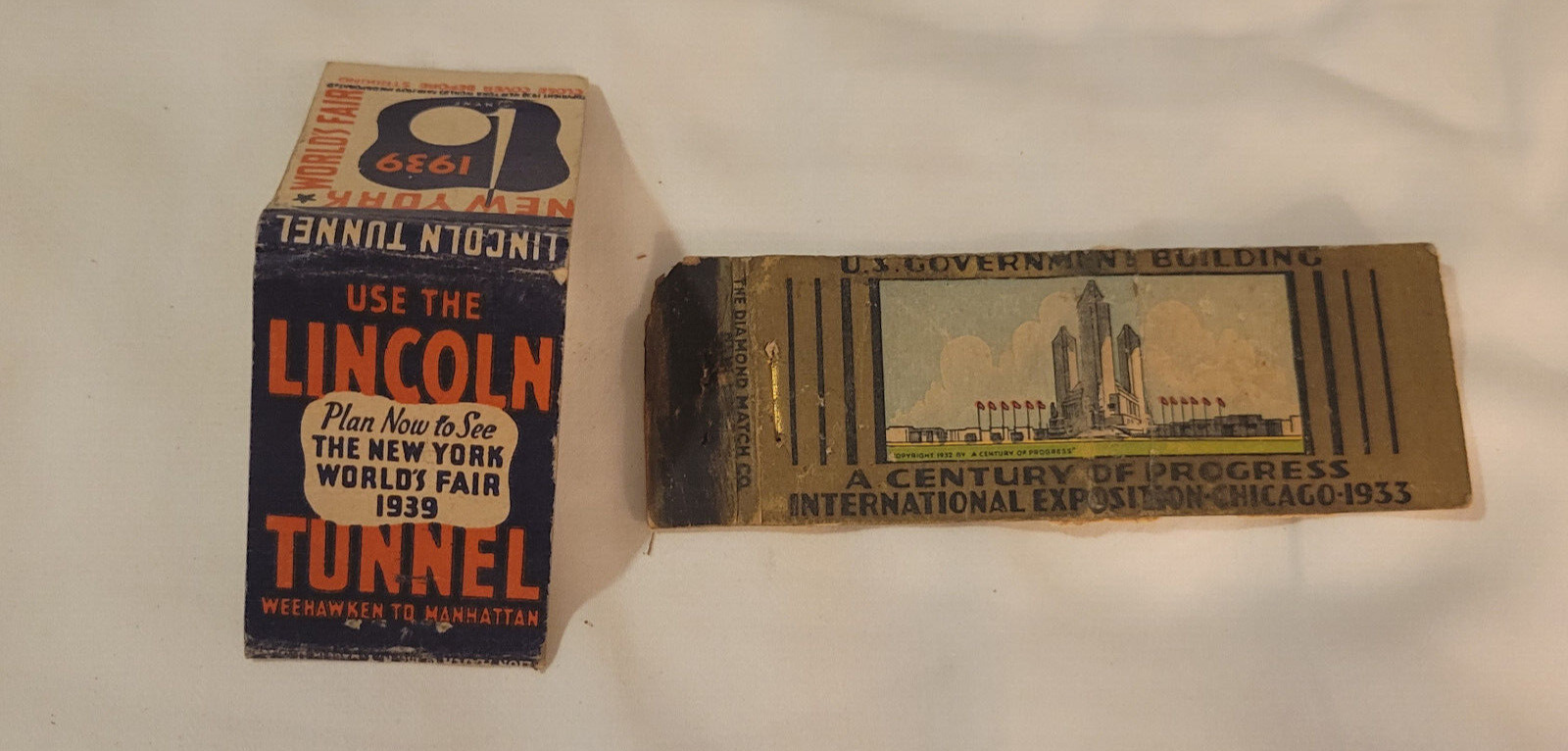Vintage 1939 World's Fair and 1933 Century of Progress Matchbook Covers