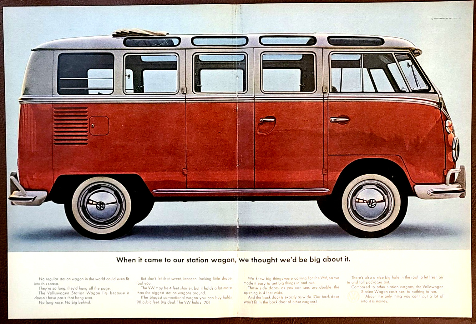 Volkswagen Bus Station Wagon Original 1964 Centerfold Vintage Print Ad Wall Art