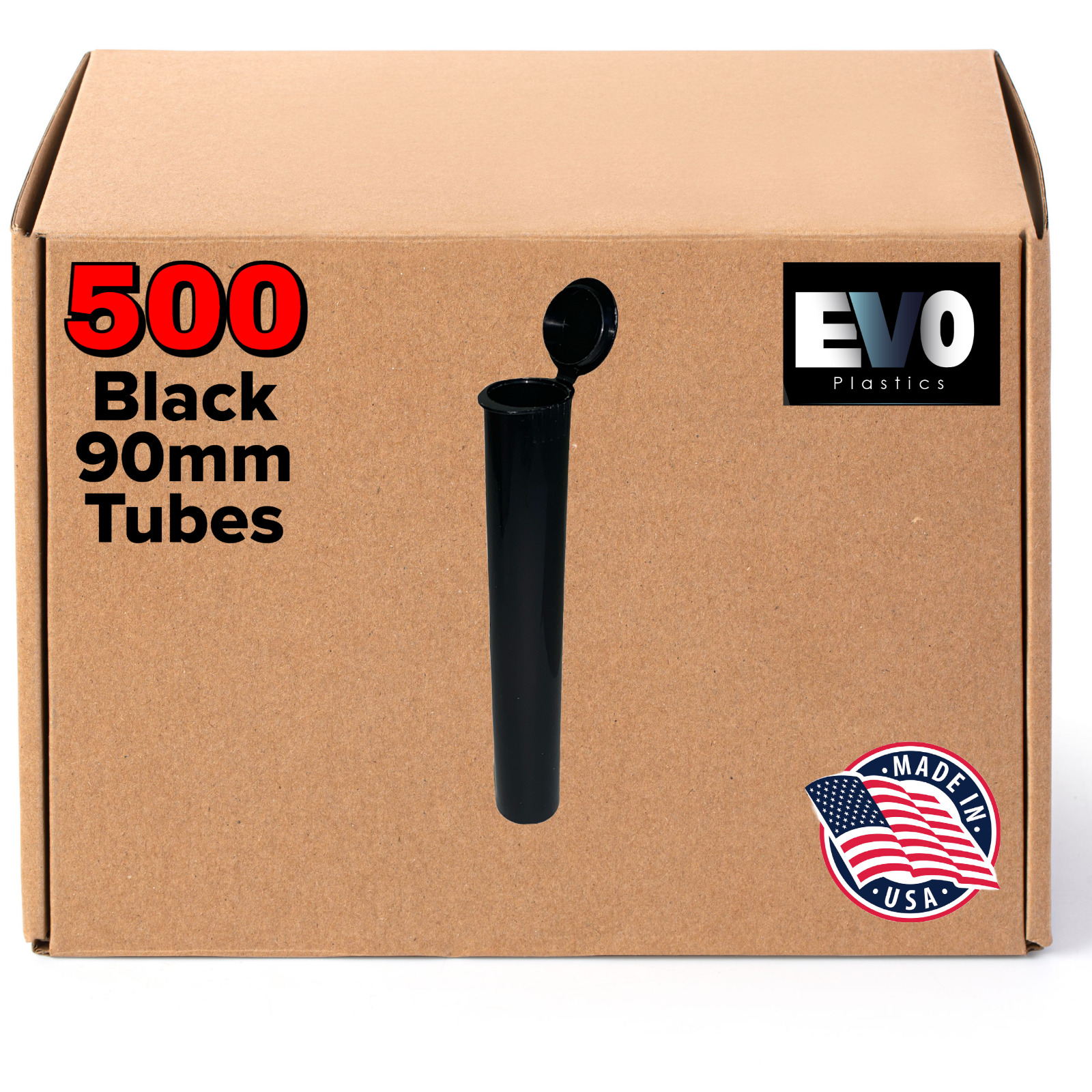 90mm Pre-Roll Tubes 500 Black, Pop Top Joints, BPA-Free Pre-Roll Vial - US