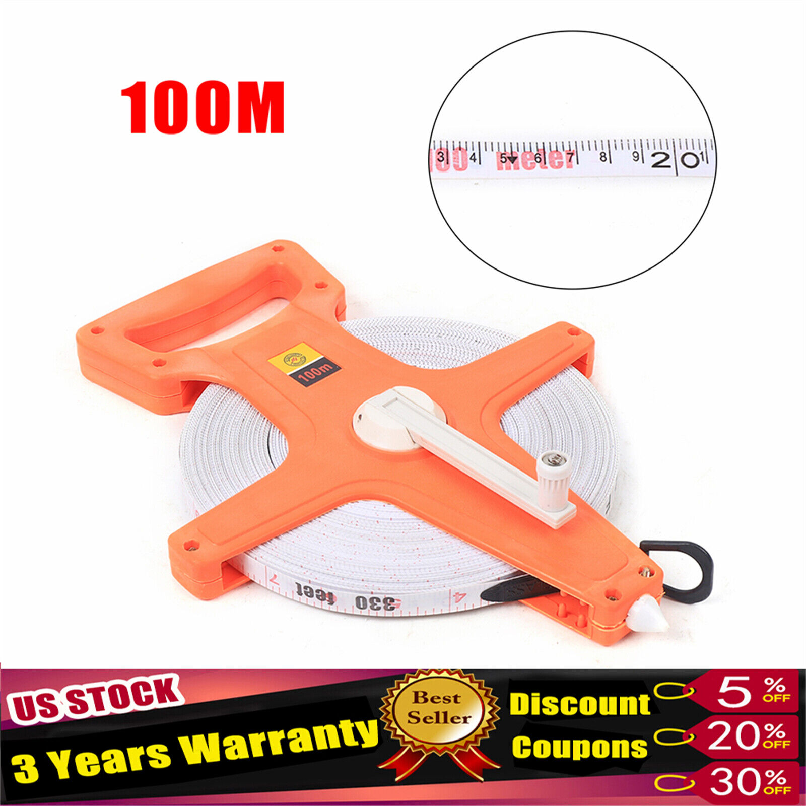 300 Foot Double Sided Fiberglass Long Tape Measure  Landscaping Surveying Tool