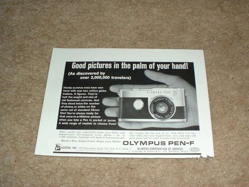 1965 Olympus Pen F Camera Ad, NICE