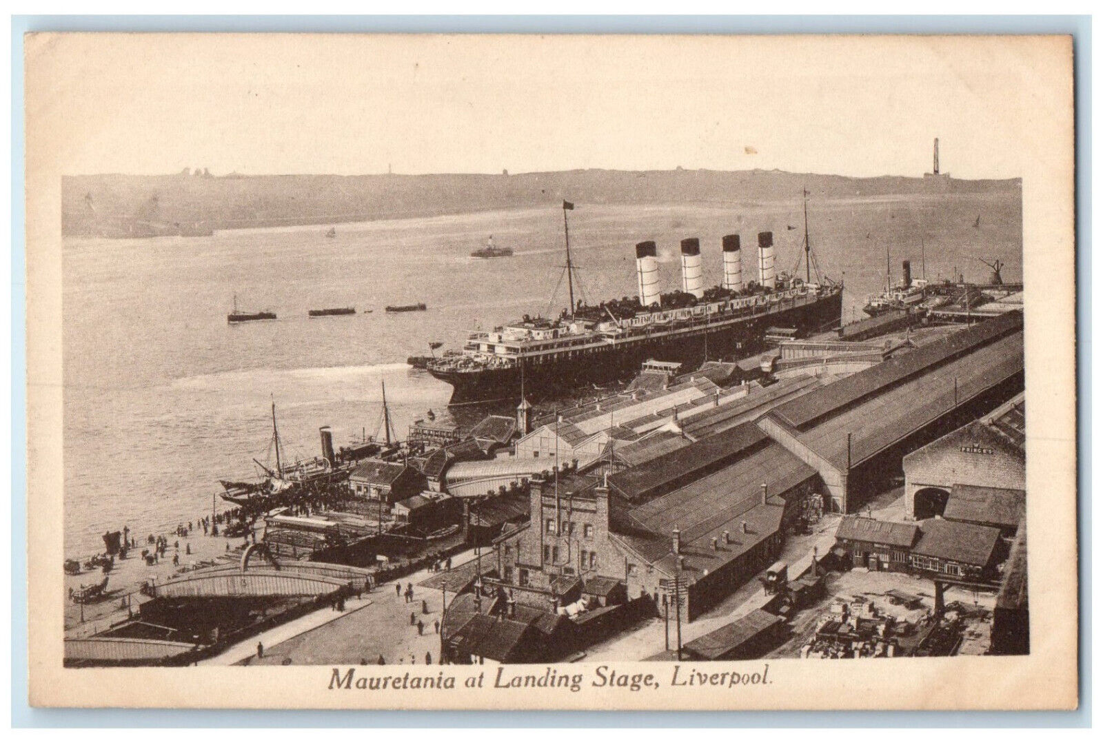 c1930's Landing Stage Mauretania Liverpool England Unposted Antique Postcard
