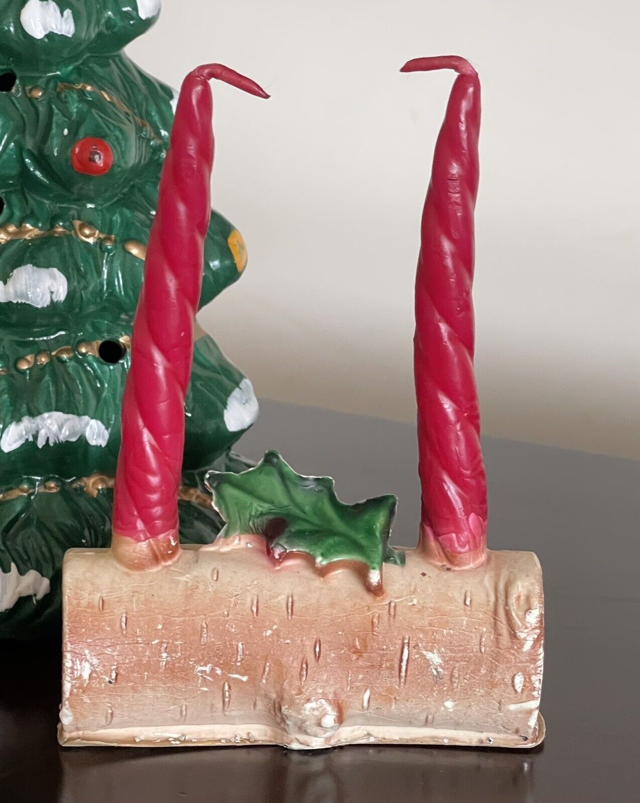Vintage 1950s Gurley Novelty Co. Christmas Yule Log & Holly Candle NEVER LIT