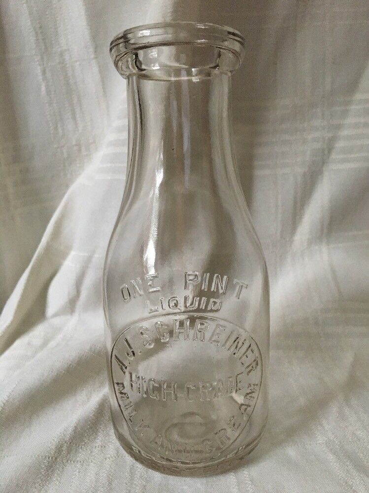 Vintage Pint Milk Bottle A. J. Schreiner Dairy  Rochester New York 1943