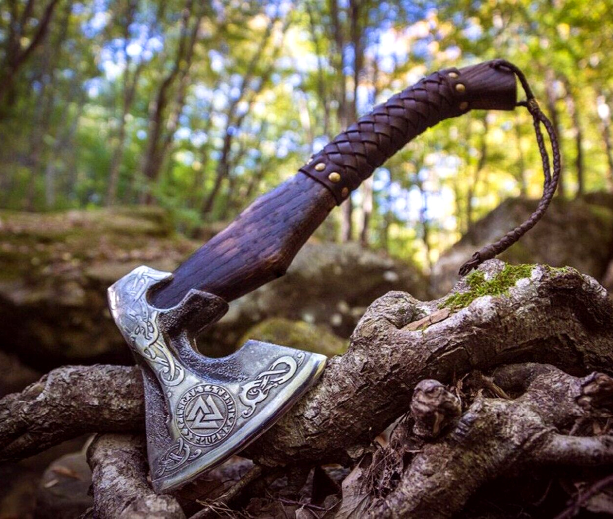 Valknut Viking Axe, Custom Handmade High Carbon Steel Throwing Axe, Engraved Axe