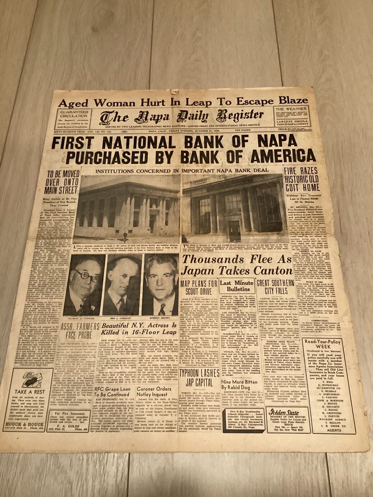 1938 Historical Napa California United States Bank Banking Newspaper 18x23