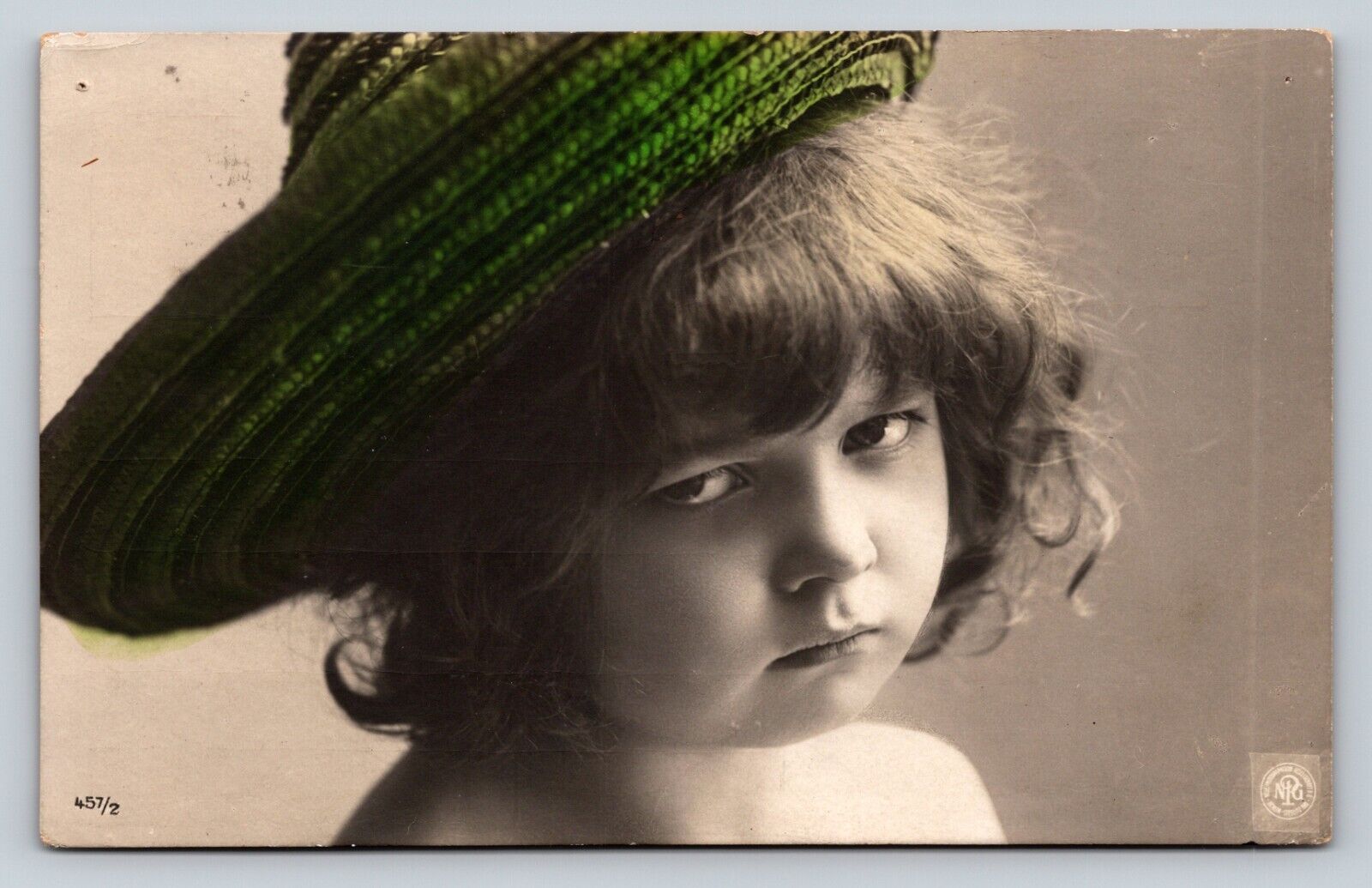 c1908 RPPC Not Particularly Happy Girl w/ Sombrero Hand Color Tint Postcard