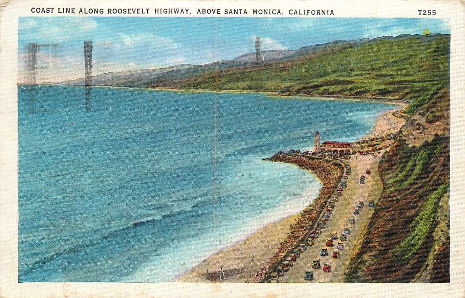 Postcard California Roosevelt Highway Coastline Aerial View  1938 Arcade Annex