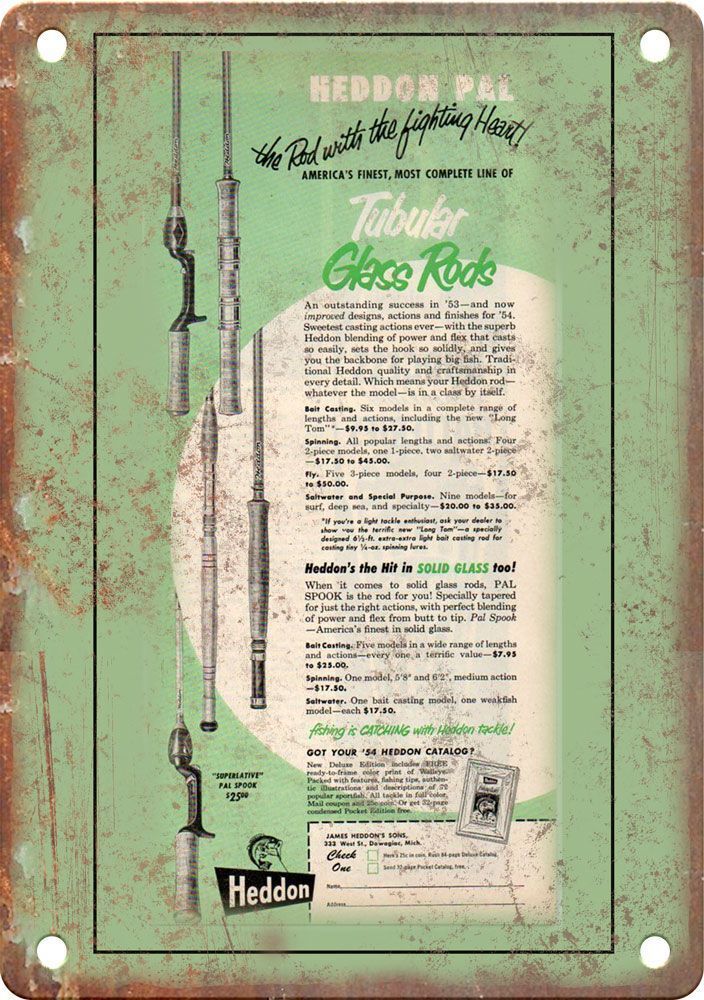 Vintage Heddon Fishing Pole Ad Reproduction Metal Sign FF50
