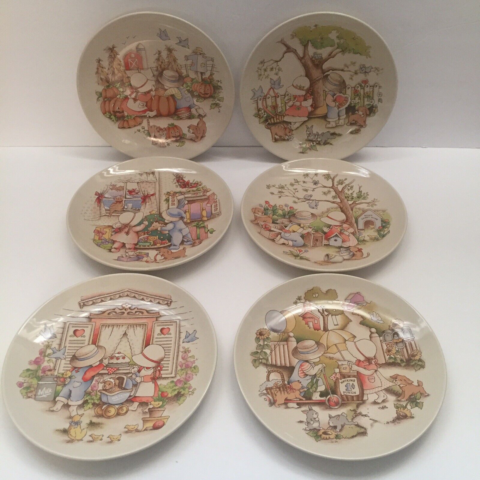 Full Set Of 6 Vintage 1991 Country Kids Collector's Dessert Plates 7.5