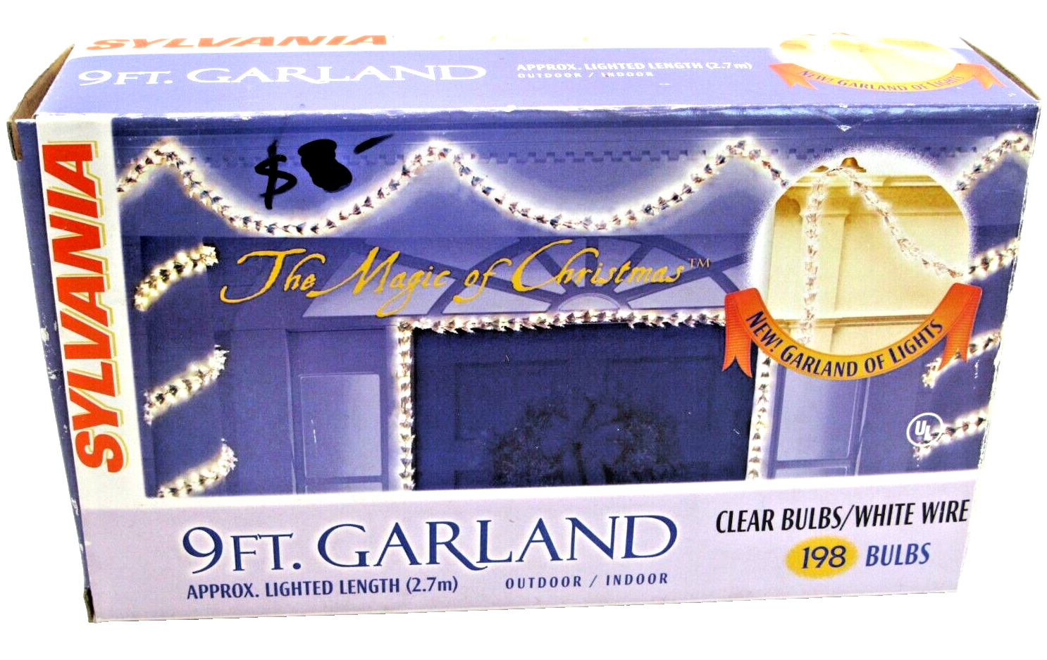 SYLVANIA 9ft  GARLAND LIGHTS Clear Bulbs / White Wire #FC