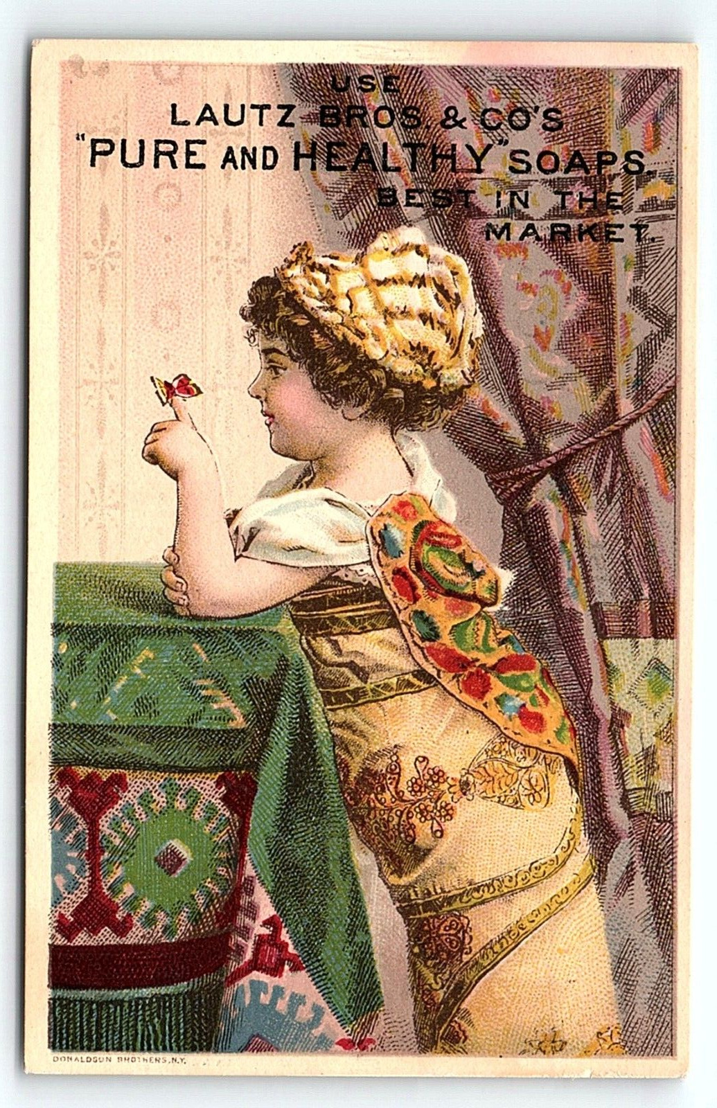c1880 LAUTZ BROS & CO\'S PURE AND HEALTHY SOAPS BUFFALO VICTORIAN TRADE CARD P118