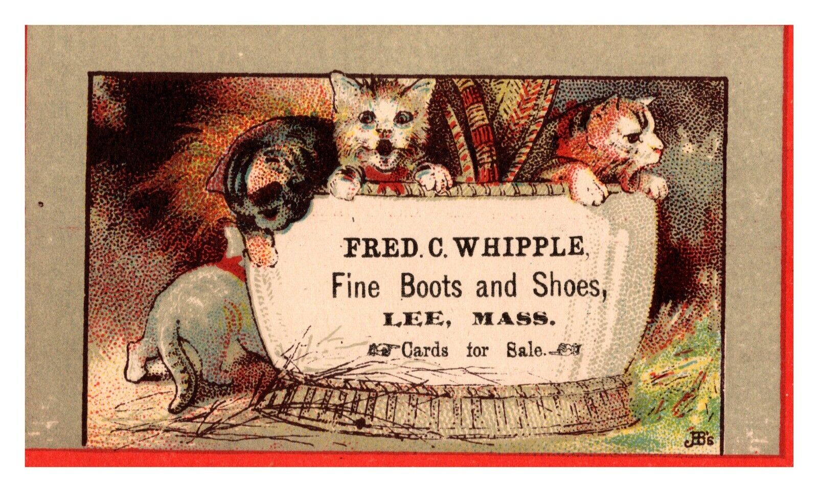 Vintage 1890\'s Victorian Trade Card - Fred Whipple Fine Boots Lee Massachusetts