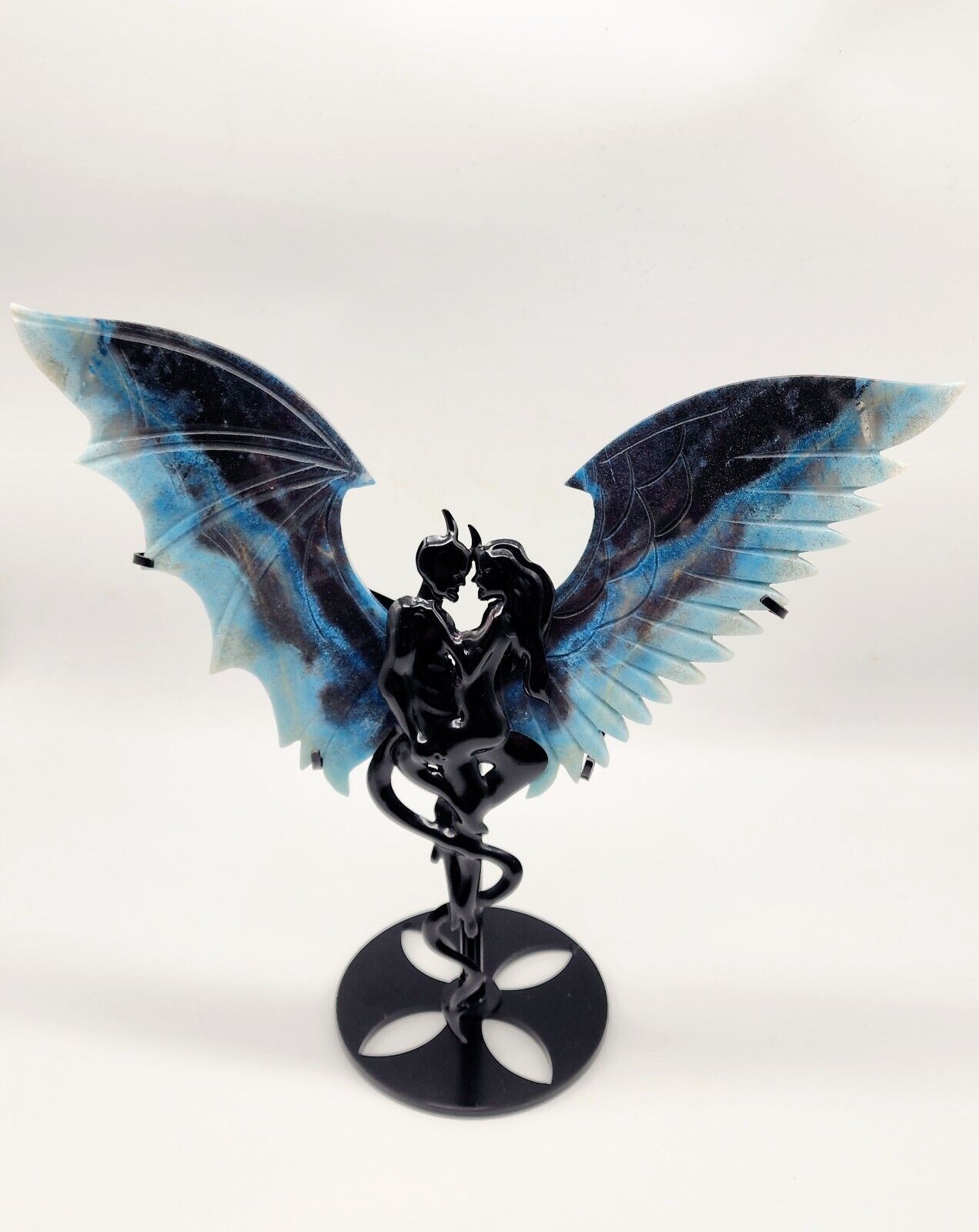 Captivating Hand Carved Trolleite Wings - Devil and Angel Set, Crystal Wings
