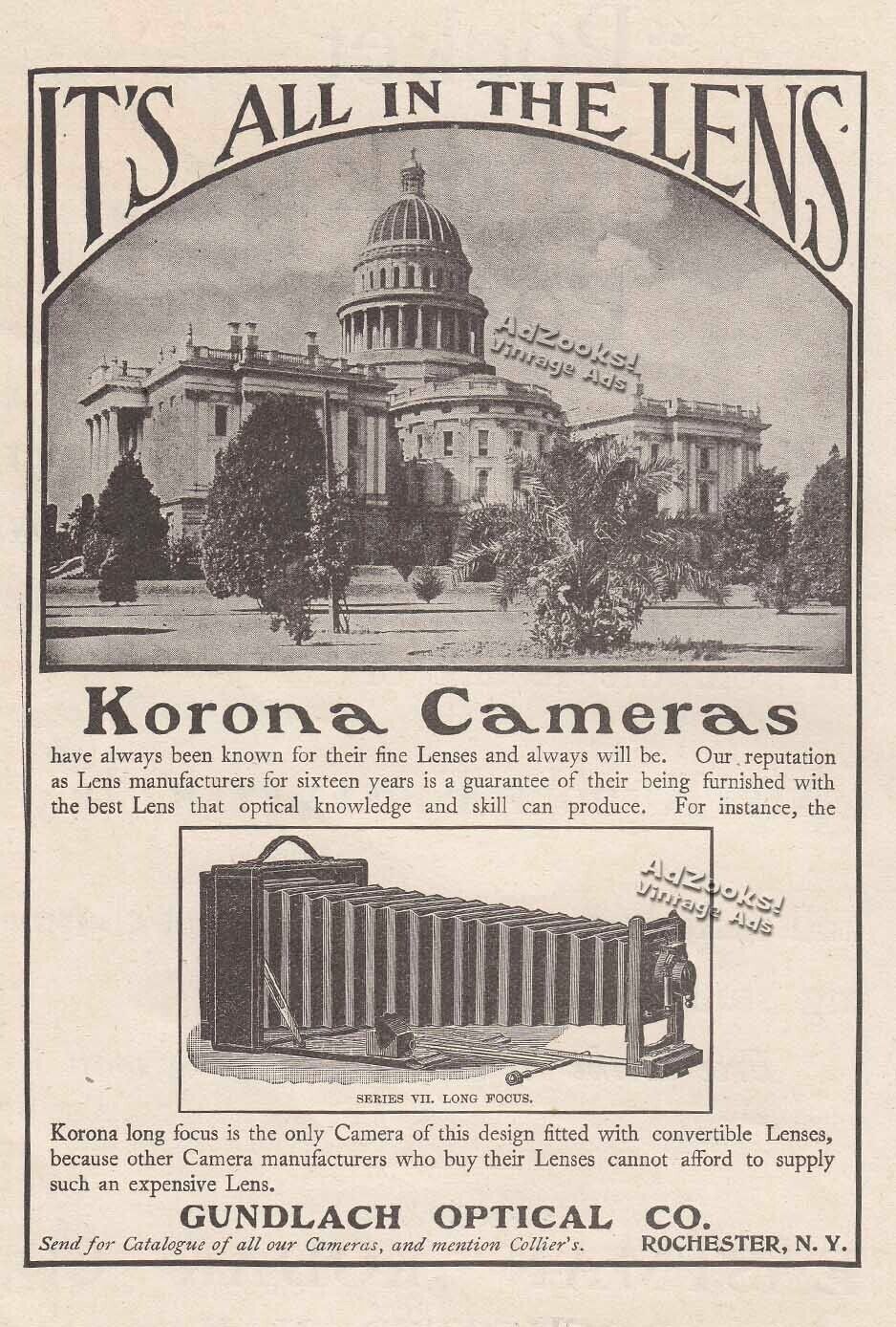 1901 Gundlach Korona Camera Print Ad – California State Capitol Rear View Pix