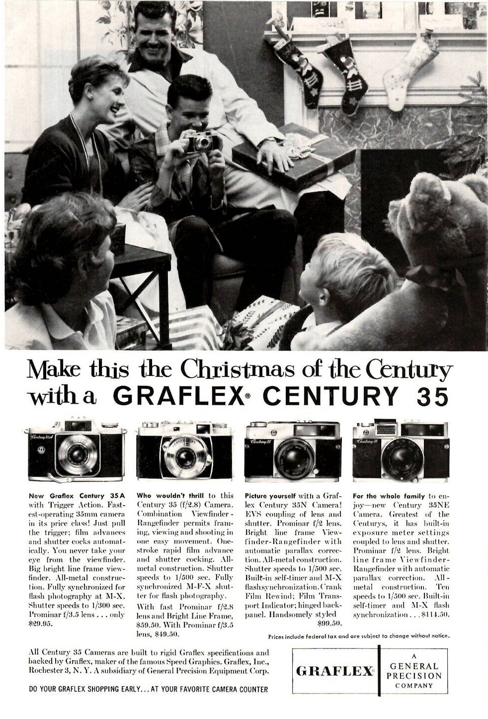 1959 Print Ad Graflex Century 35 Camera Make this the Christmas of the Century