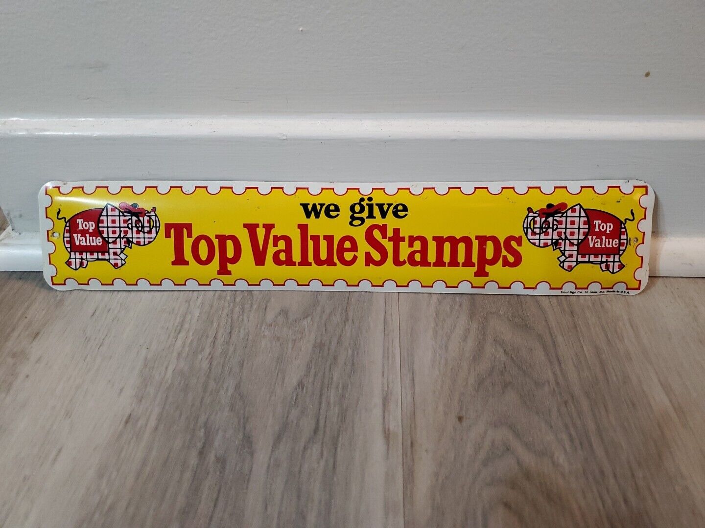 c.1960s Original Vintage Top Value Stamps Sign Metal Store Display Elephant Cool