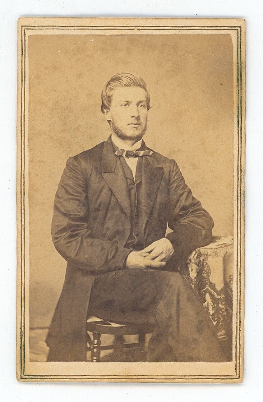 Antique CDV Circa 1860s Bennett Bros. Handsome Young Man Chin Beard Brooklyn, NY