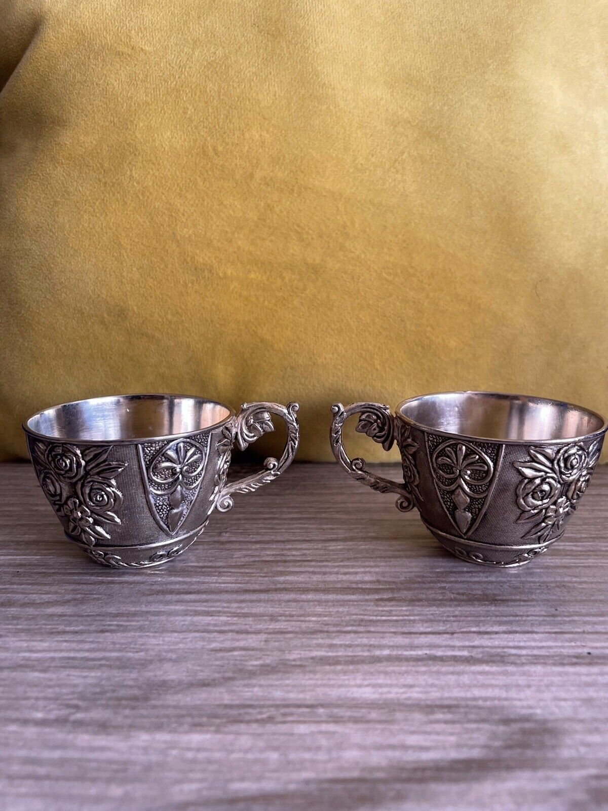 Detailed antique craftsmanship, 2 Hand Crafted Moroccan metal cups