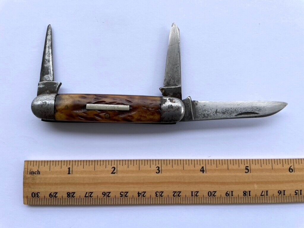 Very Rare Antique Vintage Peerless Cutlery Jigged Bone Folding Pocket Knife