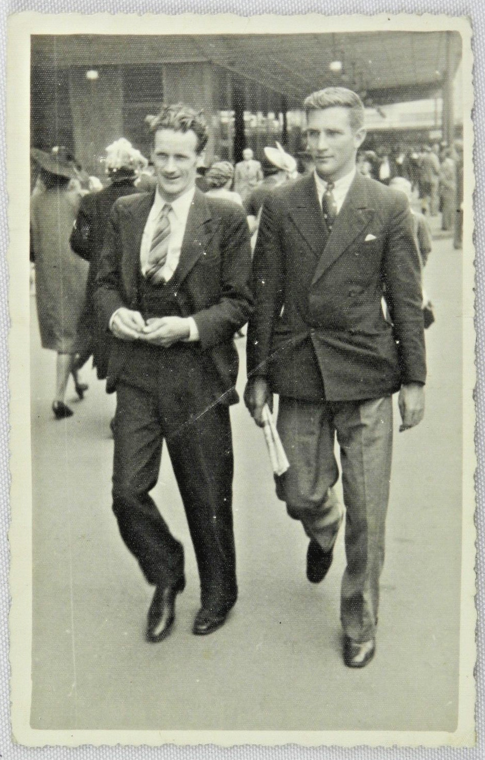 1920's Two Young Men Cleanly Pressed Suit & Tie Walk Street - Vintage Photograph