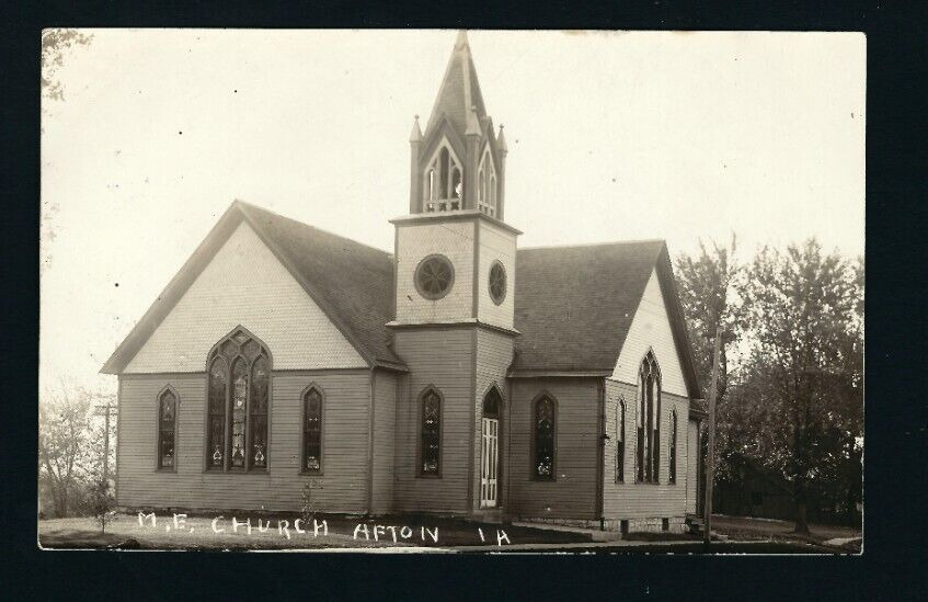 Afton Iowa IA c1909 RPPC Methodist Episcopal M E Church, Stained Glass, Bell Twr