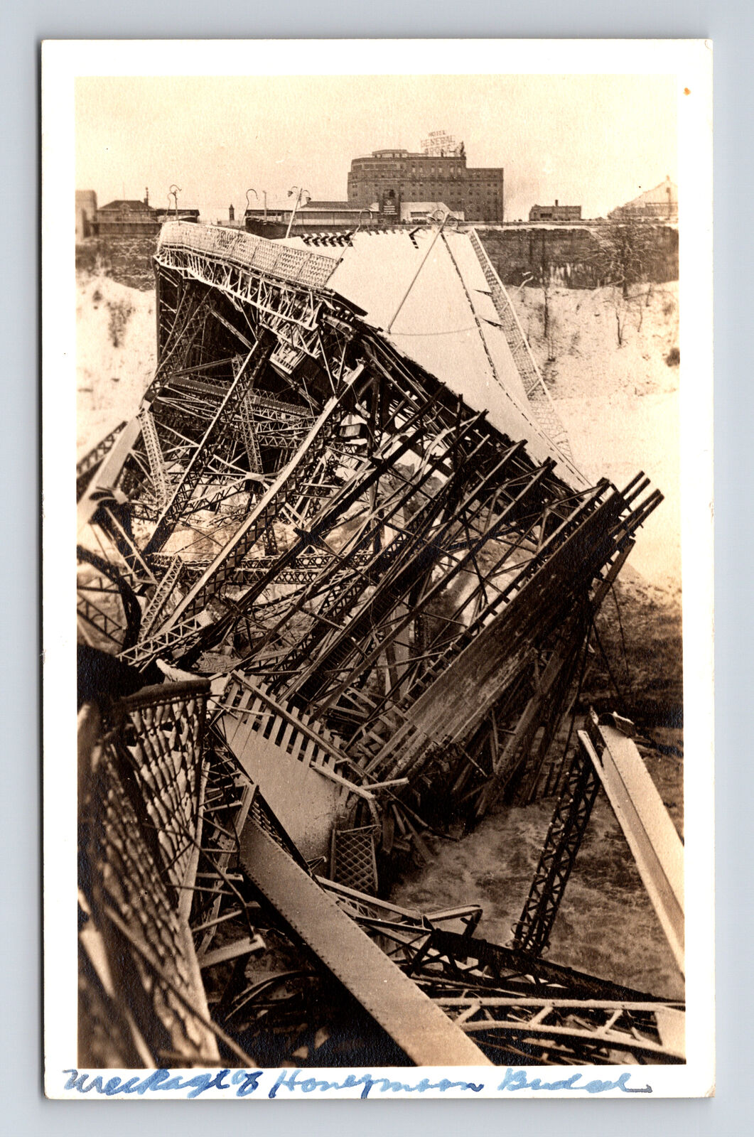Wreckage of 1938 Honeymoon Bridge Collapse From Ice Niagara Falls NY Postcard