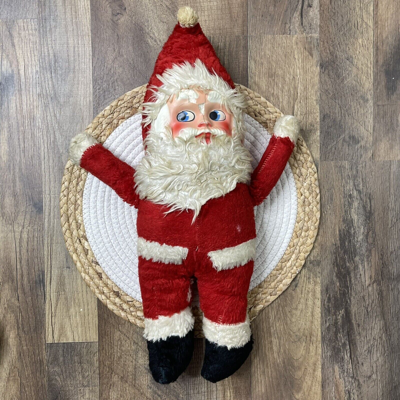 Vintage Santa Claus Plush 18” Christmas Doll Big Eyes **READ**