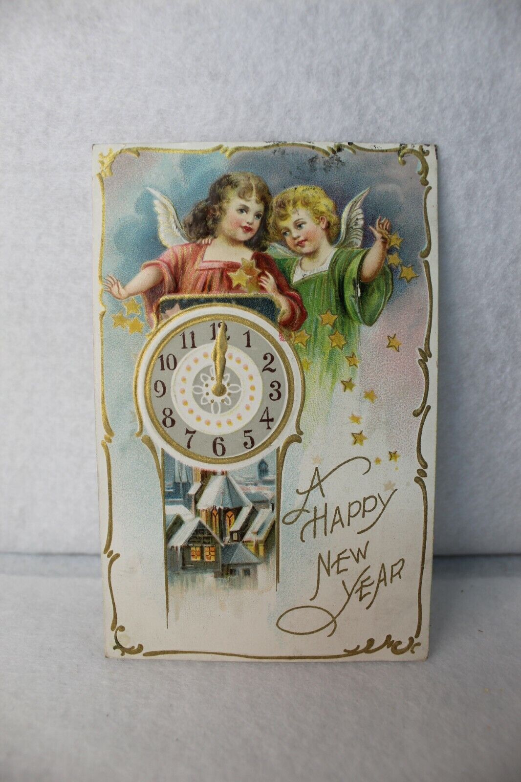 New Year Postcard Child Angels Above Clock Cincinnati Ohio Tuck Series 145 