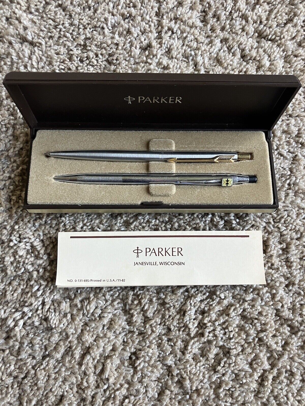 Vintage Parker Stainless Steel Arrow Pen and Mechanical Pencil Box Set