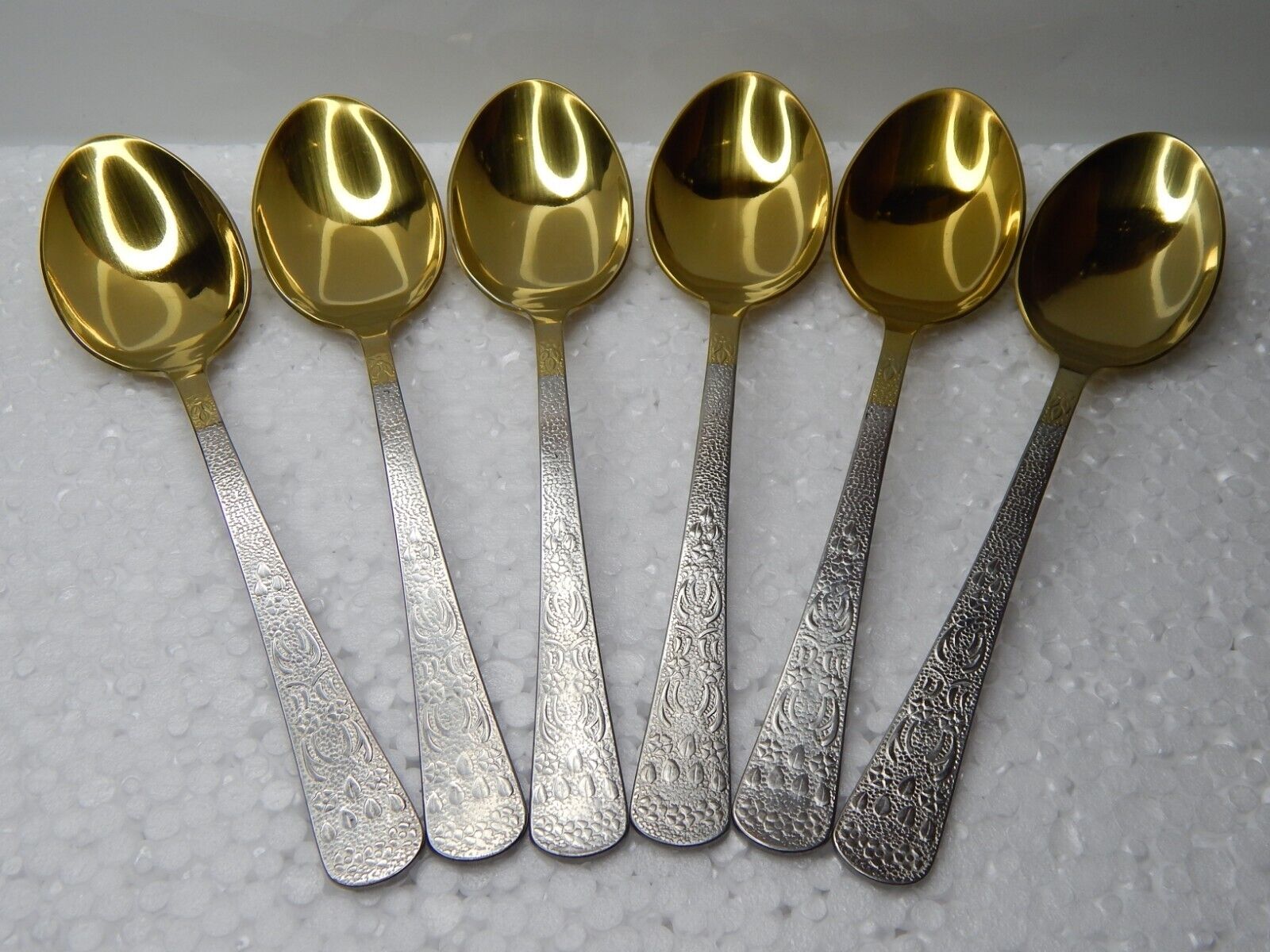 Vintage Gold Plated Table Spoons 6 pcs, Soviet USSR Stainless Steel