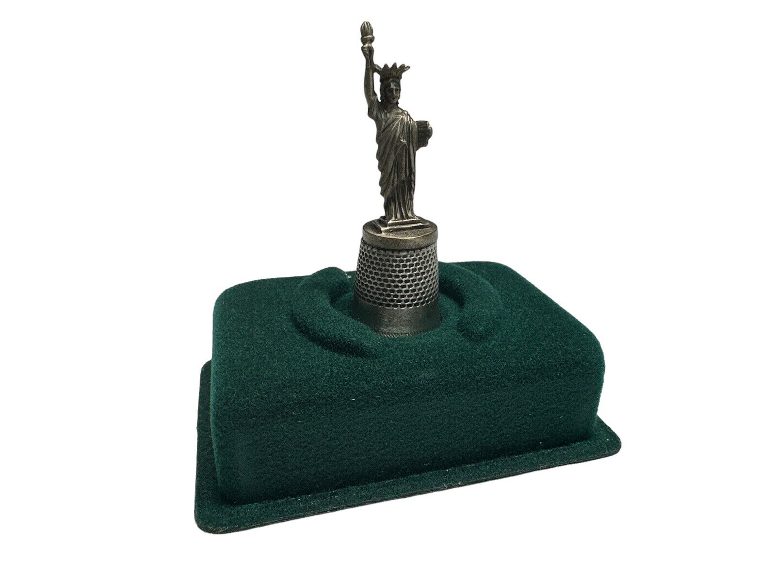 Vintage Collectable Statue Of Liberty Thimble - Genuine Pewter - With Case