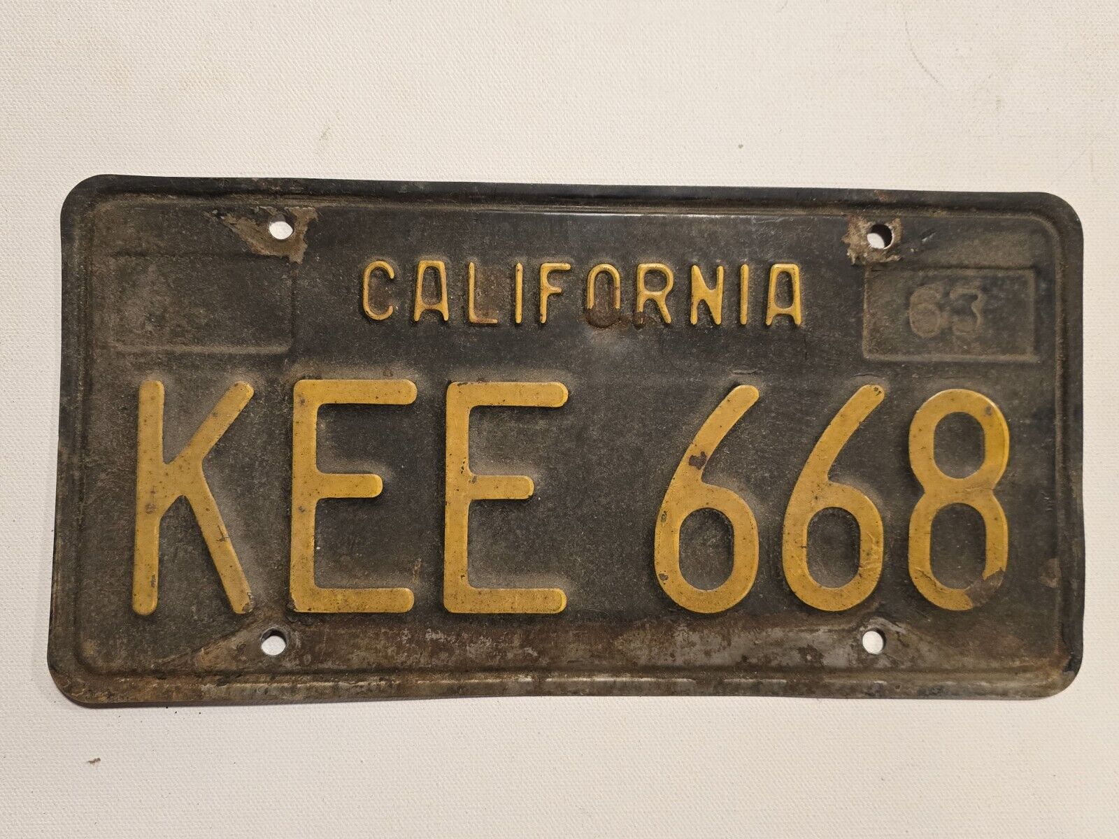 1963 California License Plate-Vintage-Man Cave-Decor-#KEE 668-Good