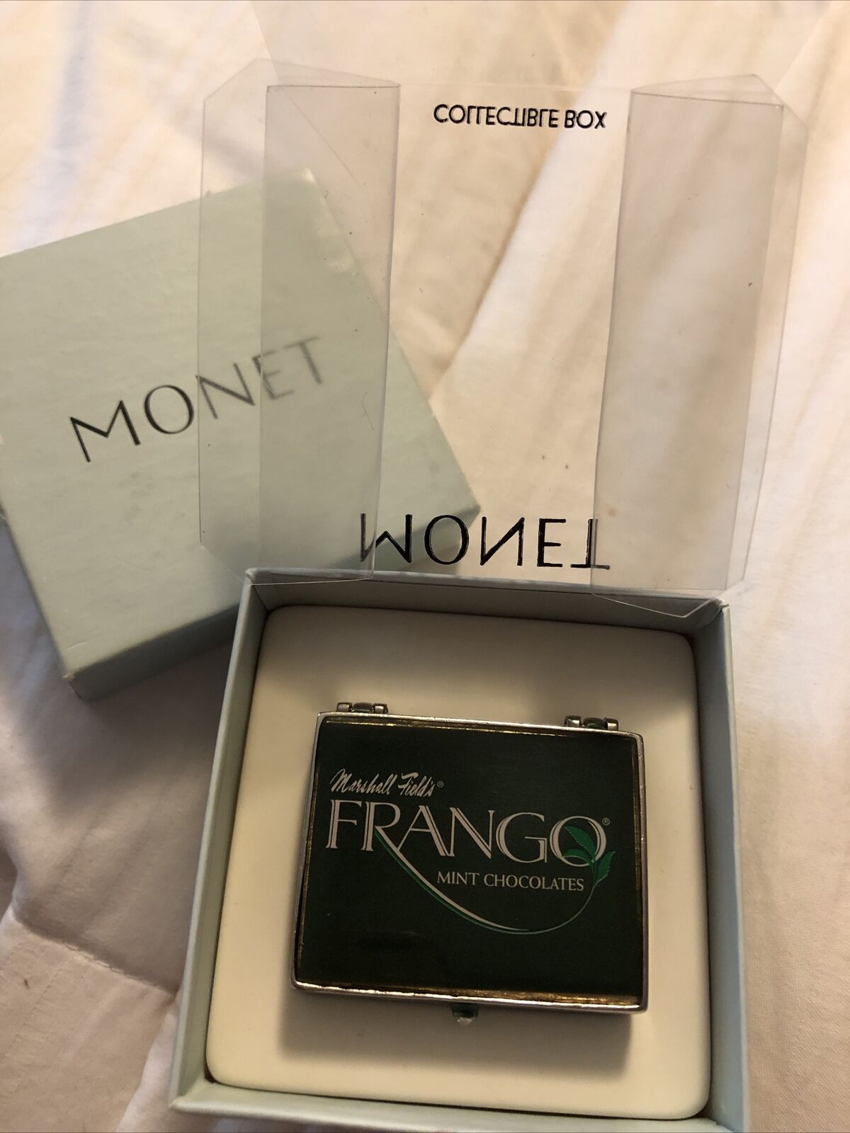 Monet Frango Mint Enamel Collectible Trinket Box… Vintage Marshall Field’s…Rare