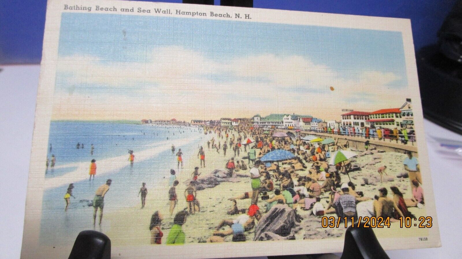 Postcard NH Hampton Beach Bathing Beach & Sea Wall 1955 Linen Vintage PC H5040