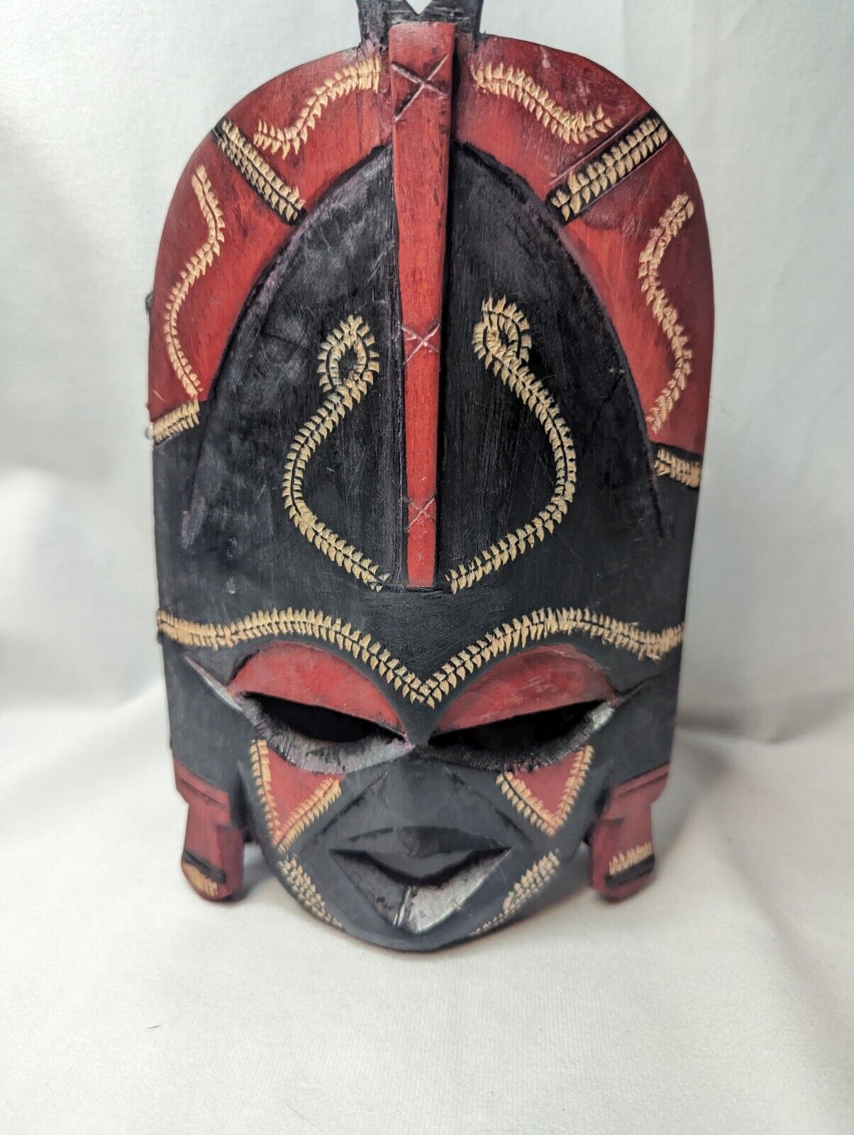 Vintage Wooden Standing African Tribal Mask Red And Black