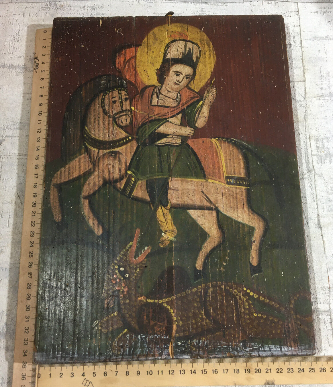 Old Russian painting Orthodox wooden icon 19 St. George the Victorious 35х25sm
