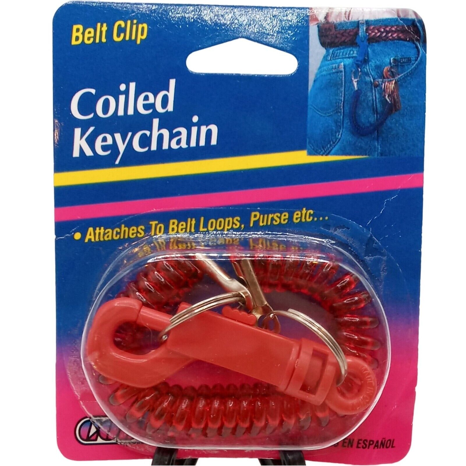 Vintage Coiled Keychain 1995 NOS Cobbs Original Packaging Clip Key Ring New In B