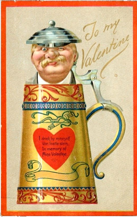 Antique Tuck Postcard To My Valentine I Drink By Mine Self  Beer Stein   1911