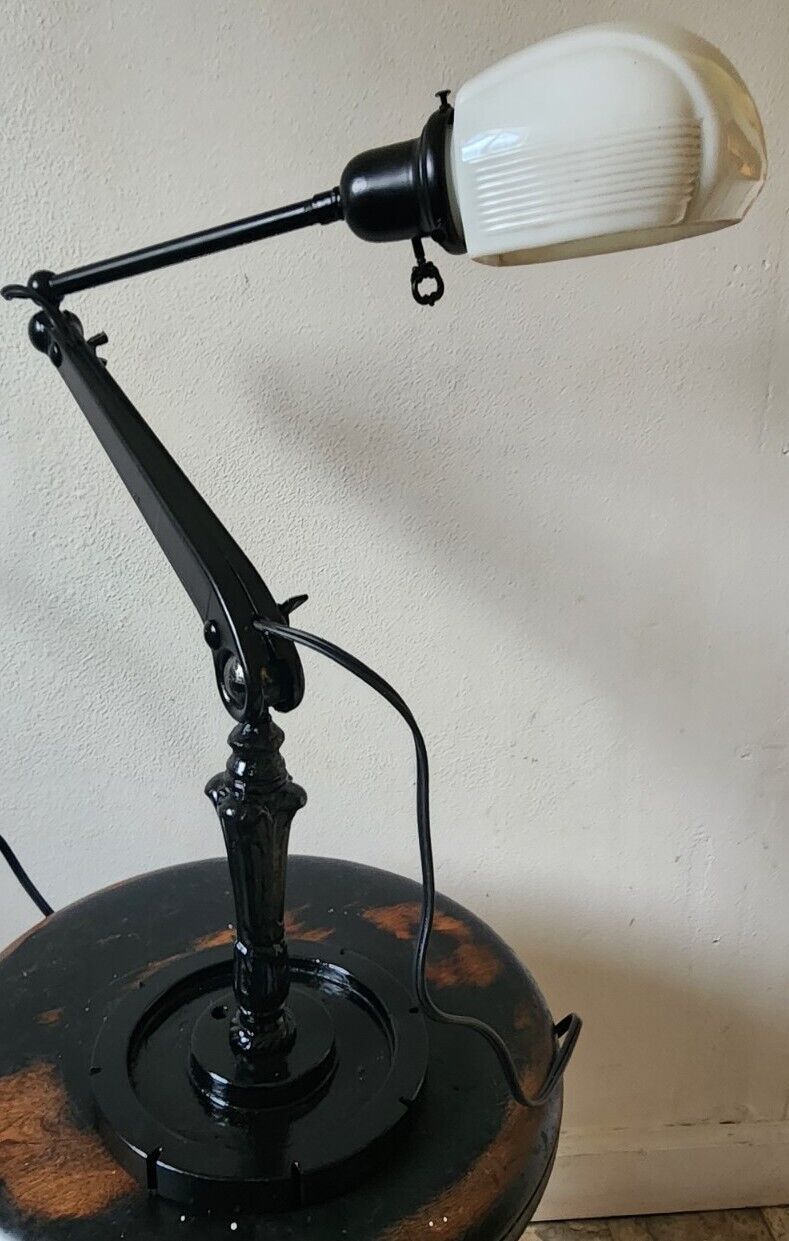 Vintage Industrial Desk Lamp Articulating Milk Glass Shade