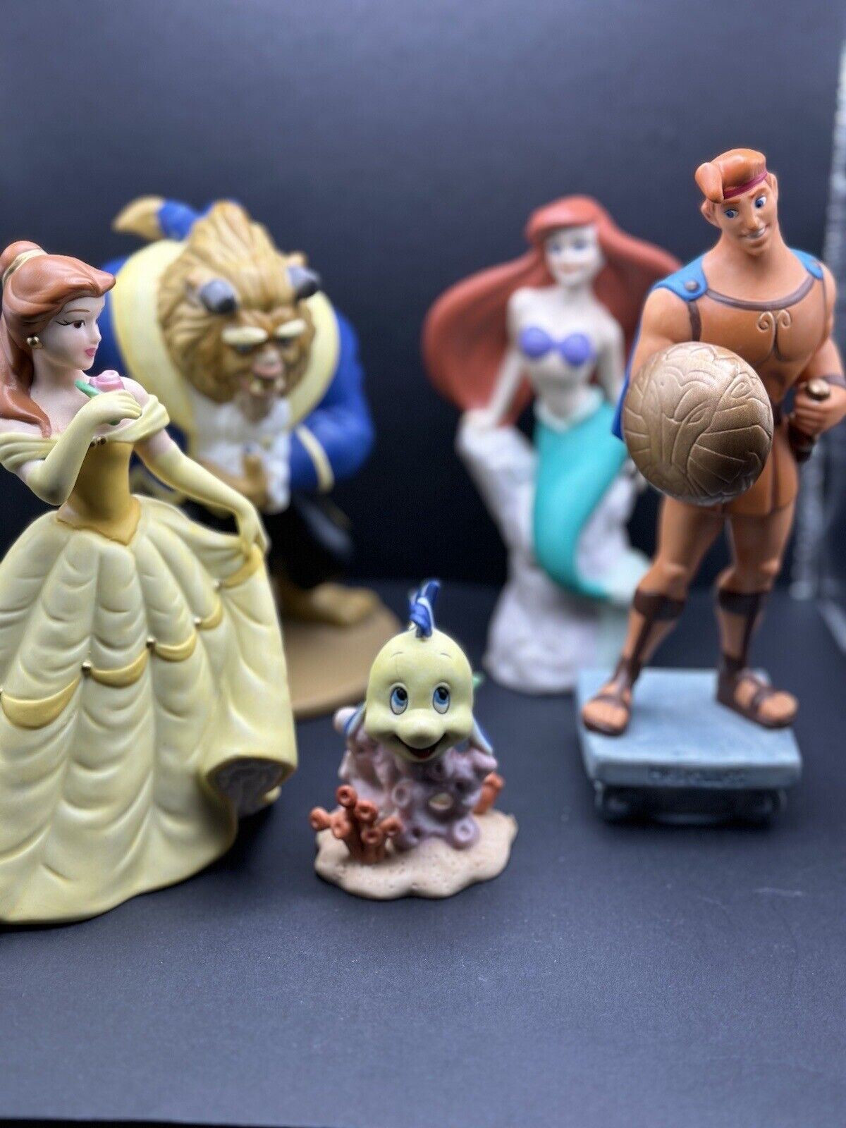 VINTAGE LOT 90s Disney CERAMIC  Figurines BELLE BEAST ARIEL HERCULES FLOUNDER