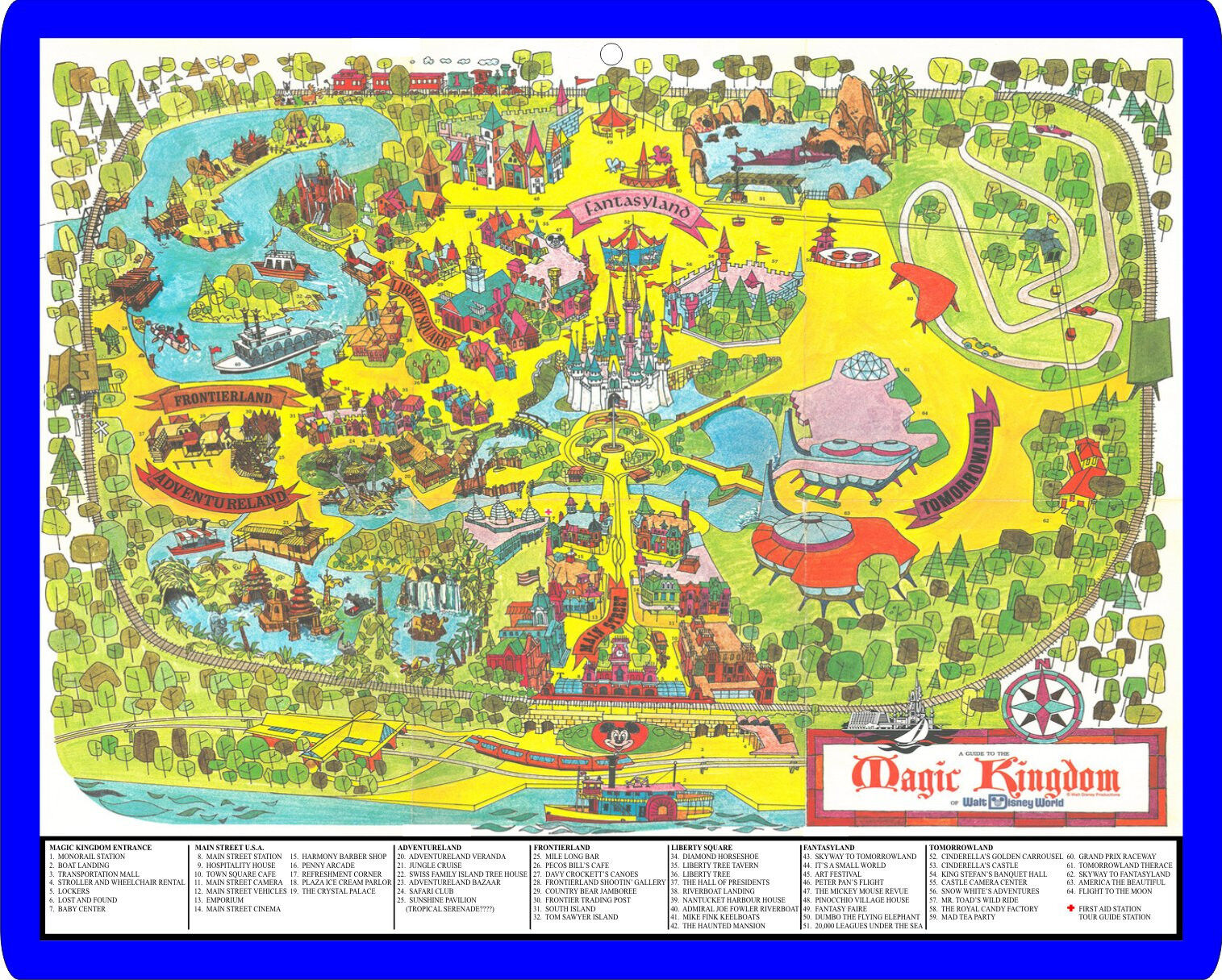 Walt Disney World Magic Kingdom theme park map from the 1970\'s metal sign 